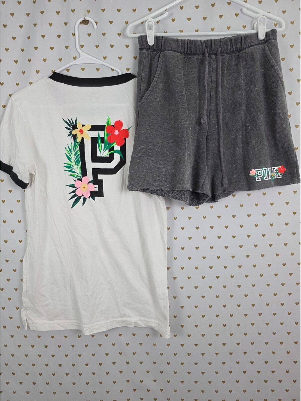 Victorias Secret PINK Hibiscus Vintage Hawaiian Tee shirt Sweat Shorts SET SMALL